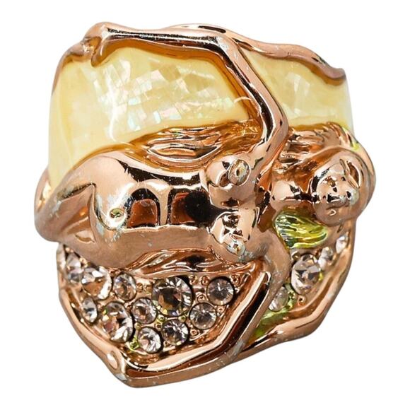 Vintage Cocktail Ring Sculptural 3D Naked Woman Rhinestones Faux Opal Size 8 - Picture 1 of 12